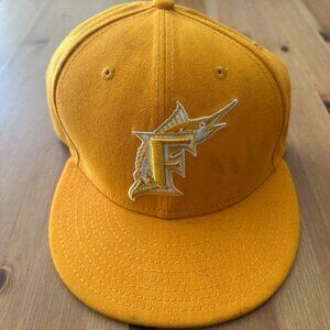 Florida Marlins New Era 59FIFTY Fitted Hat Gold Yellow Size 7 1/2